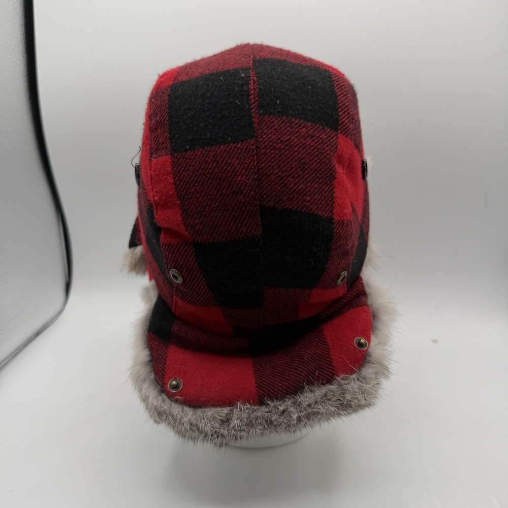 Yukon Tracks Trapper Hat Mens Large Red Black Plaid Rabbit Fur Winter Outdoor - Picture 4 of 14